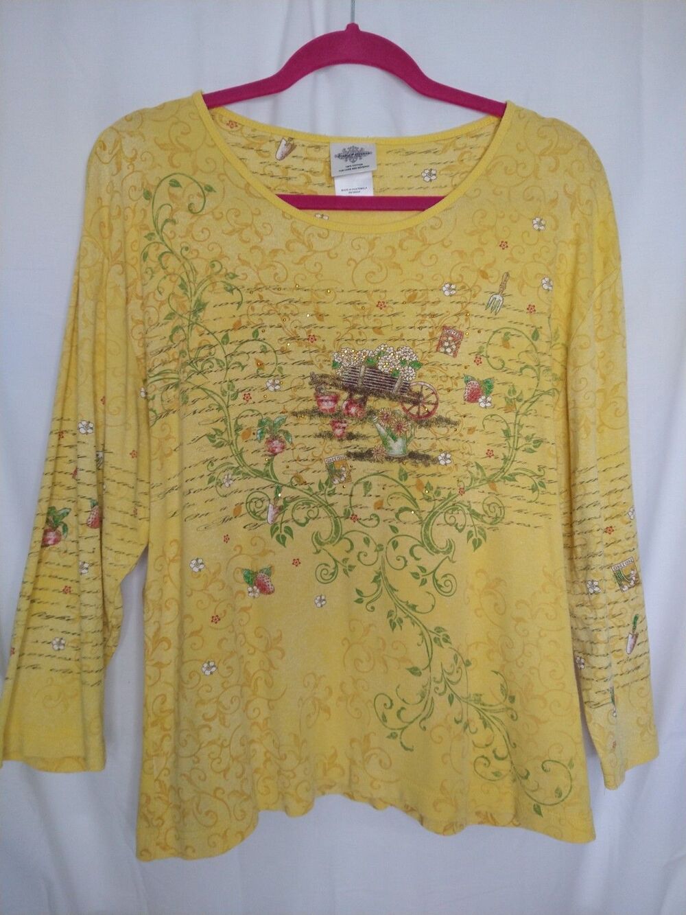 Studio Collection Women's XX-Large embellished Yellow Spring Shirt 100% Cotton